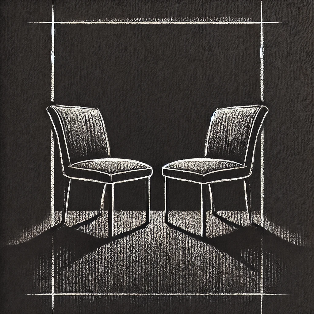 Two chairs drawn facing each other as in psychotherapy