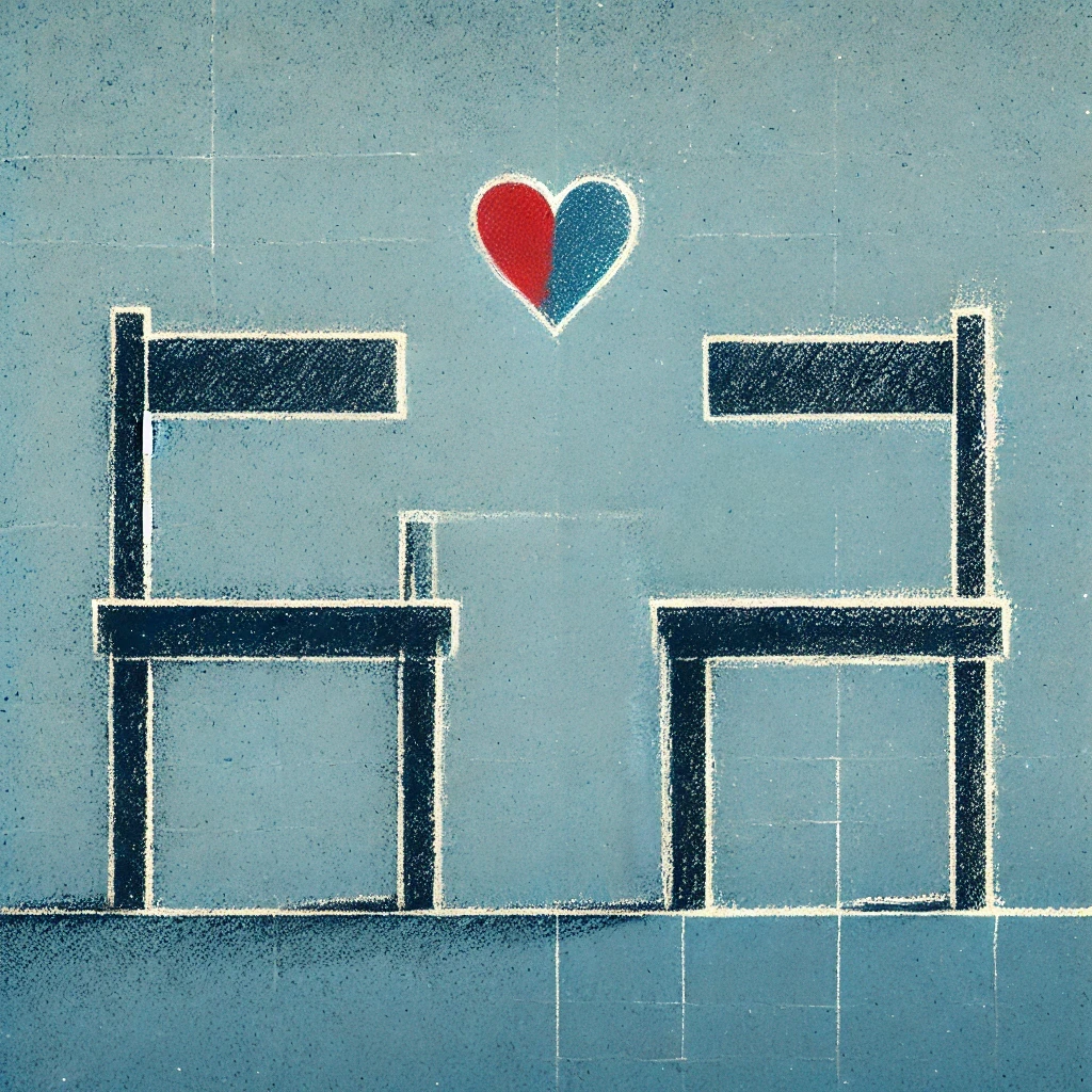 Two chairs drawn in charcoal representing couples counselling and therapy